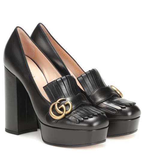 authentic gucci studded black pumps|Gucci marmont platform pumps.